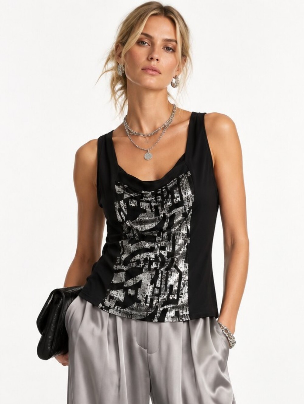 Joseph Ribkoff Silver Black Metallic Tank Top